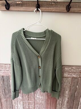 Women’s Maurice’s XL Green Chunky Knit Cardigan Sweater
